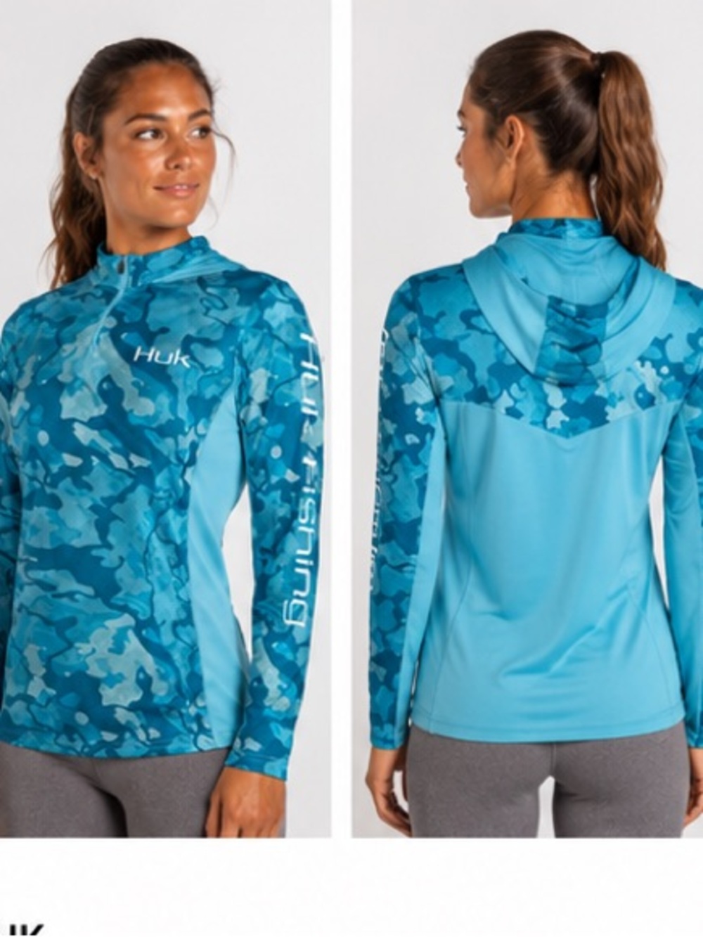 HUK Women’s Current Camo Icon X Hoodie Blue Fishing Performance UPF Top Size M - Picture 5 of 8